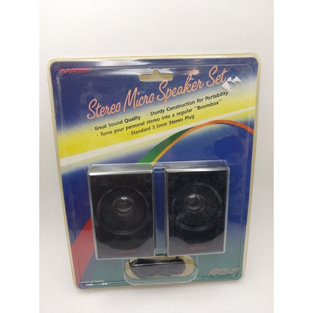 Vintage IMA Stereo Micro Speaker Set Std. 3.5mm Stereo Plug New Sealed